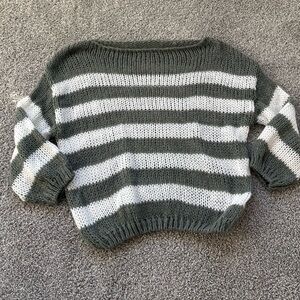 Striped Knit Sweater - green and white